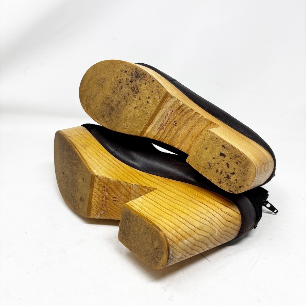 Free People Suede Leather Wood Platform Clog Block Heel Booties Size 40/9.5 - Picture 4 of 9